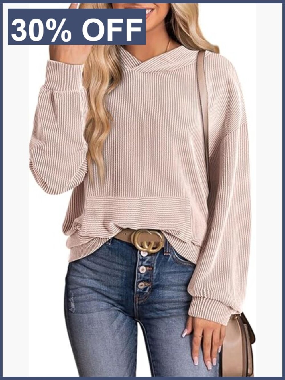 Oversized Hoodie Pullover Sweatshirt Ribbed Knit Loose Fit